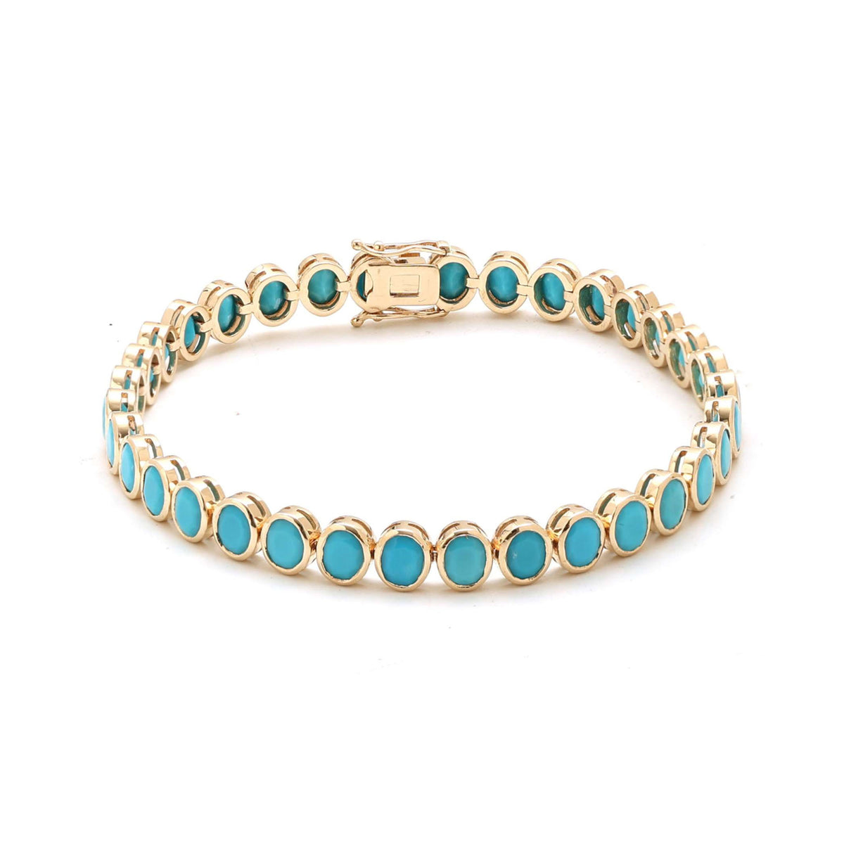 Turquoise Gemstone Diamond 14K Yellow Gold Bracelet
