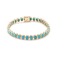 Turquoise Gemstone Diamond 14K Yellow Gold Bracelet
