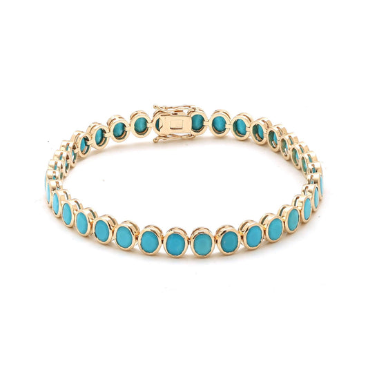 Turquoise Gemstone Diamond 14K Yellow Gold Bracelet