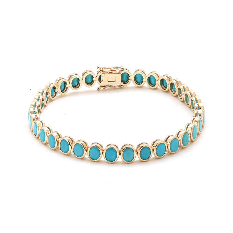Turquoise Gemstone Diamond 14K Yellow Gold Bracelet