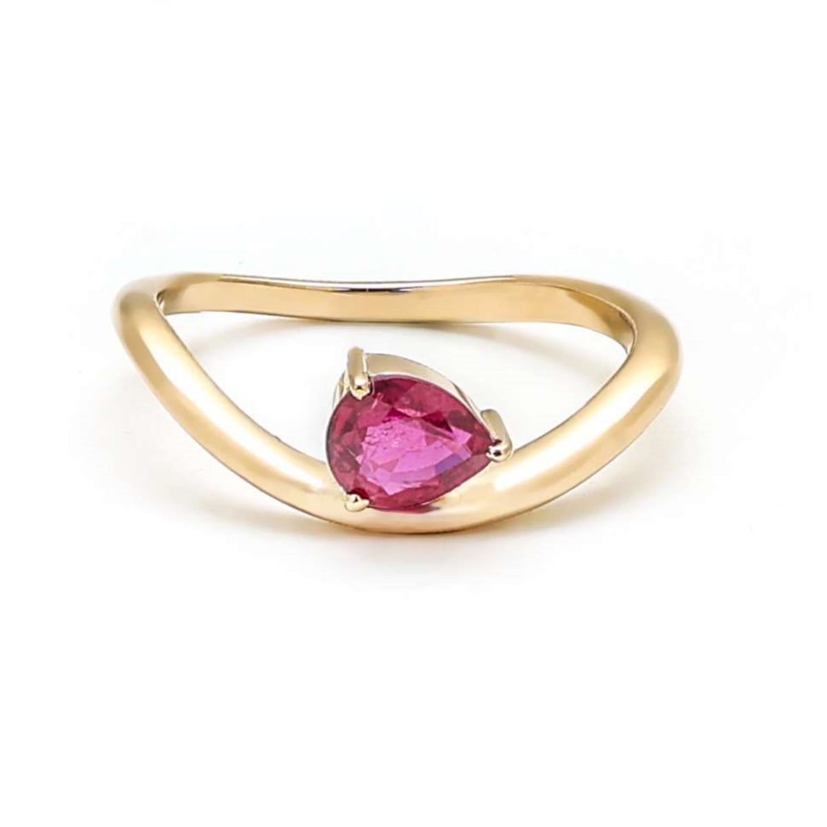 Pear Ruby Open 14K Gold Band Ring