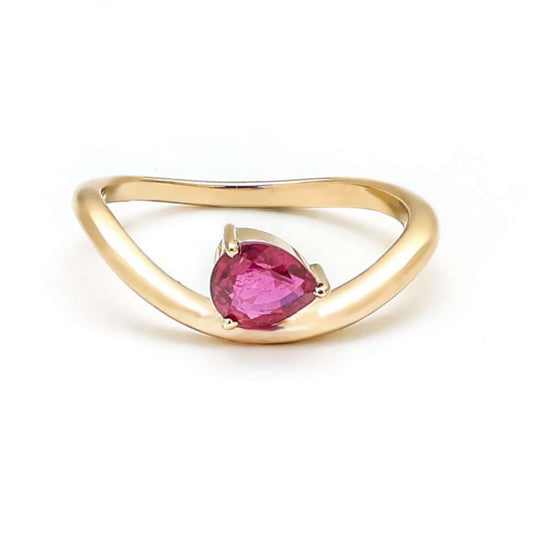 Pear Ruby Open 14K Gold Band Ring