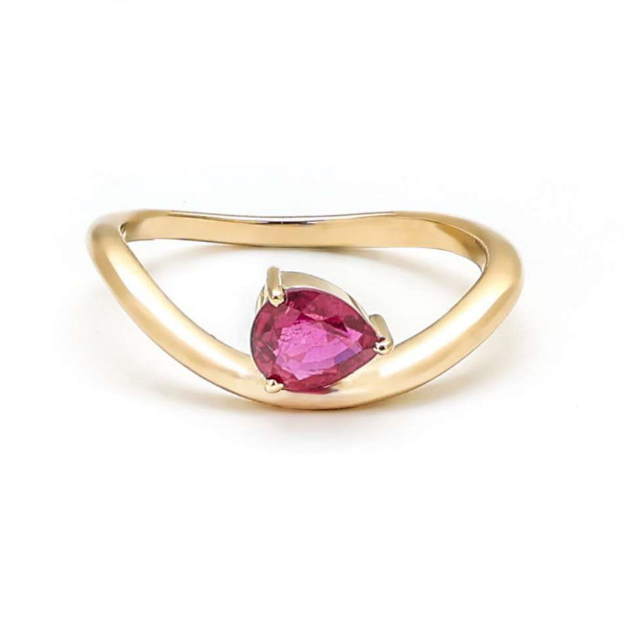 Pear Ruby Open 14K Gold Band Ring