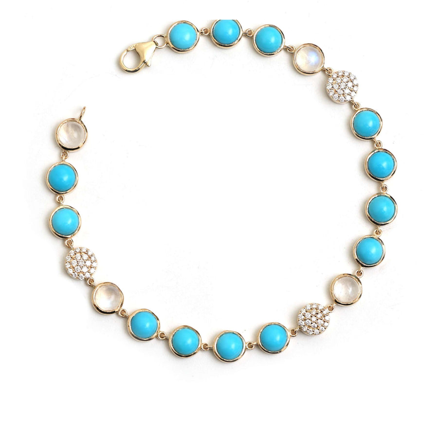 Turquoise & Diamond 14K Yellow Gold Tennis Bracelet