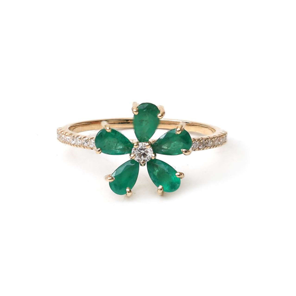 Emerald Green Flower 14K Diamond Ring