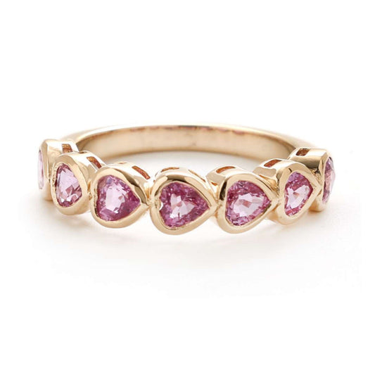 Pink Sapphire Pear-Cut Bezel 14K Gold Half Eternity Band Ring