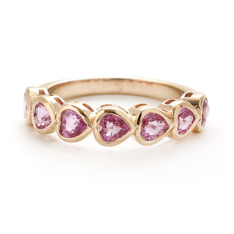 Pink Sapphire Pear-Cut Bezel 14K Gold Half Eternity Band Ring