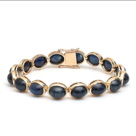 Midnight Oval Sapphire Link Bracelet in 14K Yellow Gold