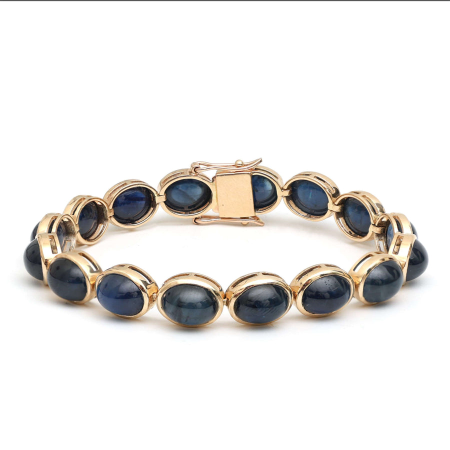 Midnight Oval Sapphire Link Bracelet in 14K Yellow Gold