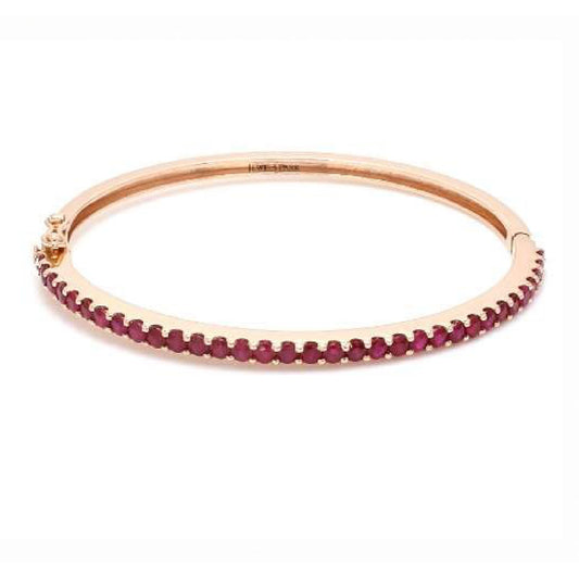 Ruby Hinged Bangle Bracelet in 14K Yellow Gold