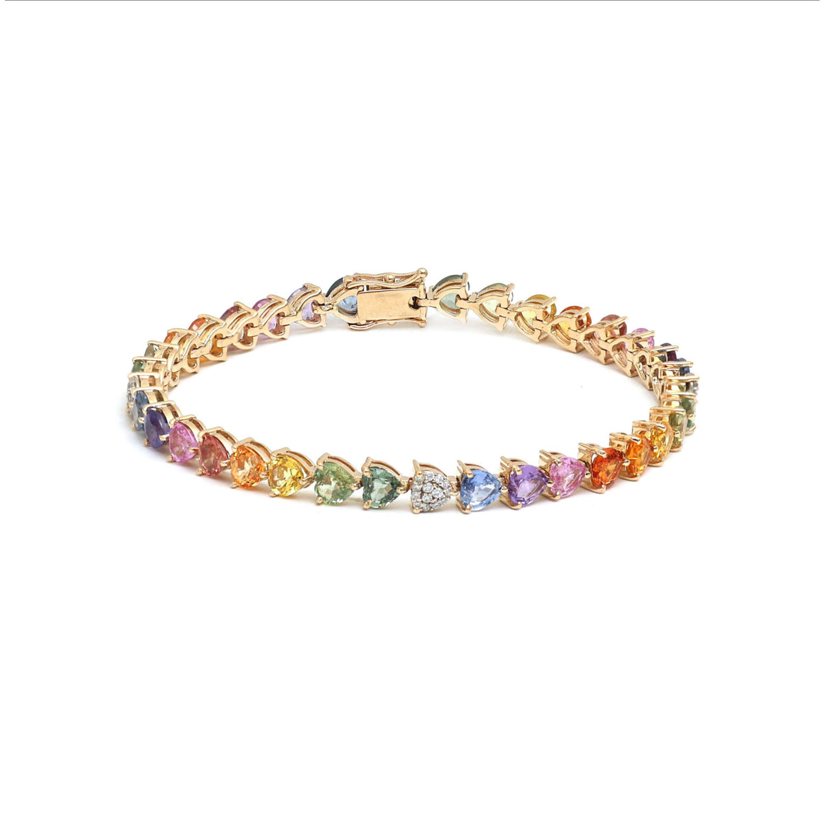 Celestial Heart Rainbow Sapphire & Diamond 14K Gold Tennis Bracelet