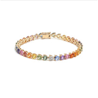 Celestial Heart Rainbow Sapphire & Diamond 14K Gold Tennis Bracelet