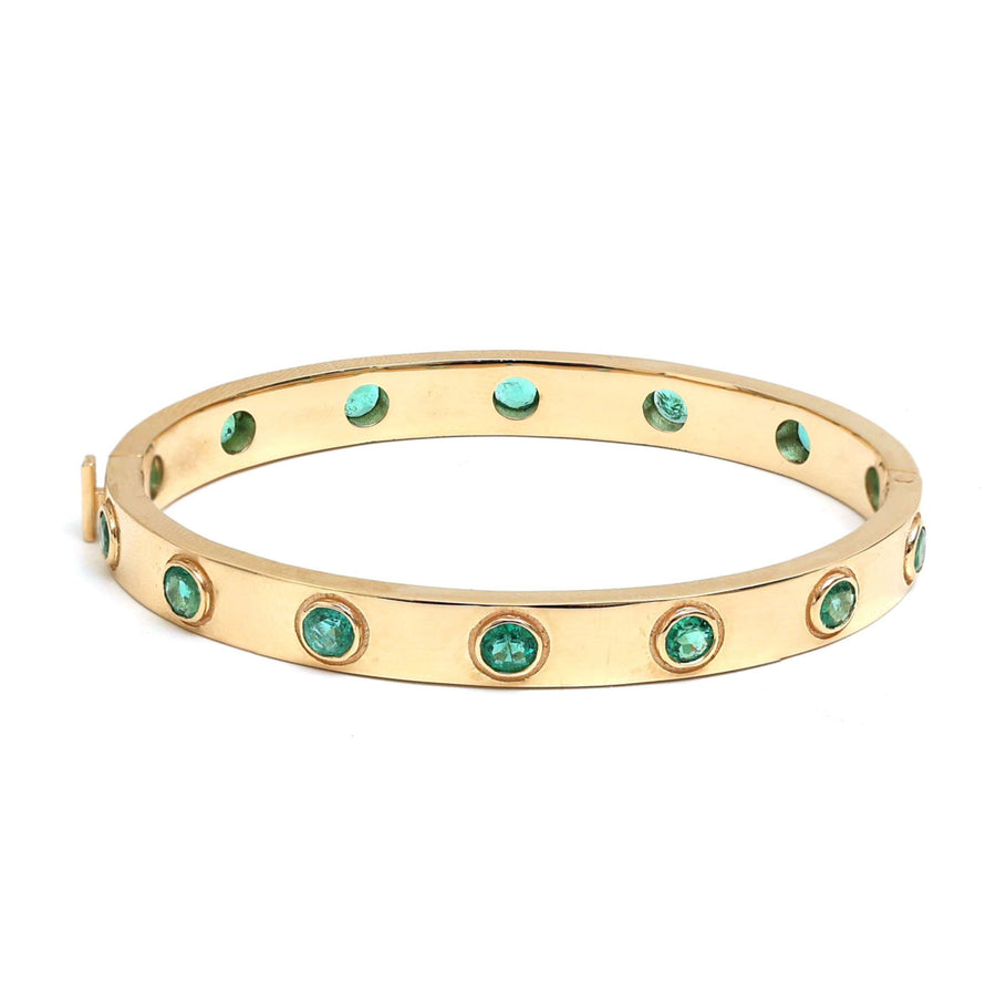 Emerald Bezel-Set 14K Yellow Gold Bangle Bracelet