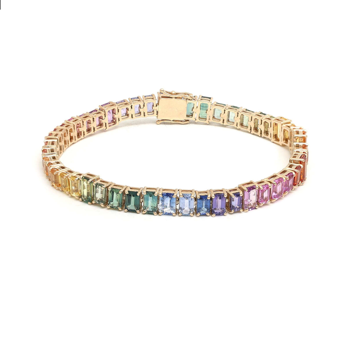 Luxe Prism Emerald-Cut Multicolour Stone 14K Gold Tennis Bracelet