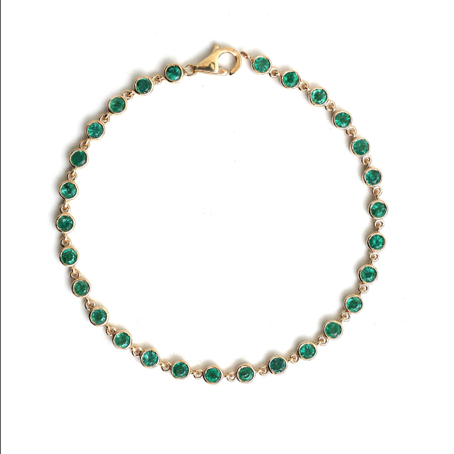 Verdant Halo Emerald 14K Yellow Gold Station Bracelet