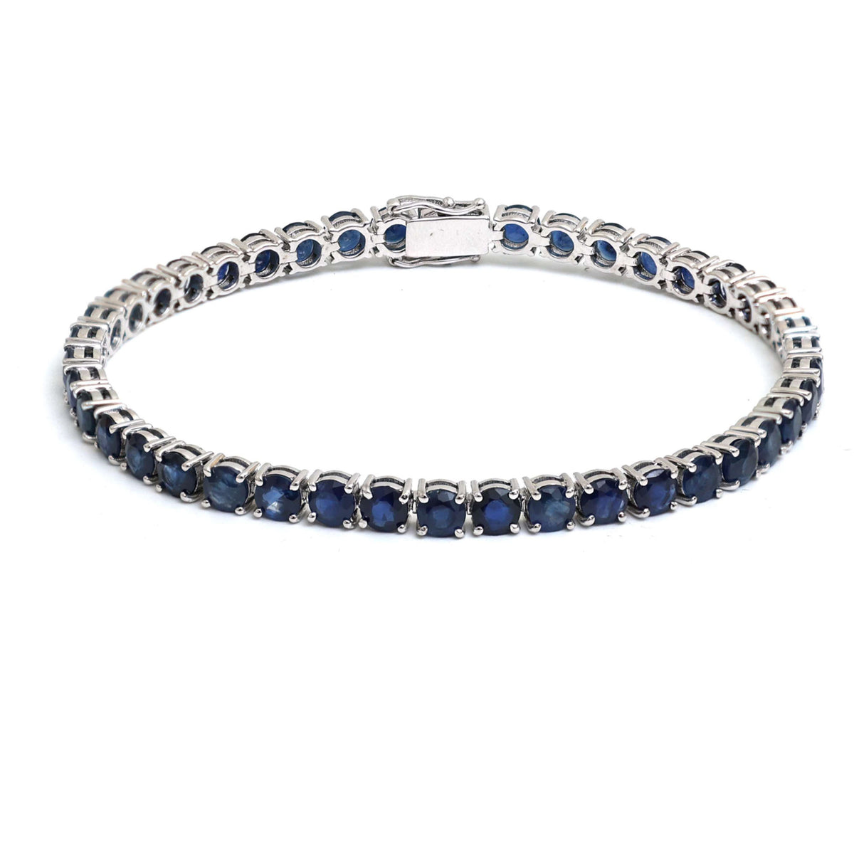 Deep Azure Sapphire Line 14K White Gold Tennis Bracelet