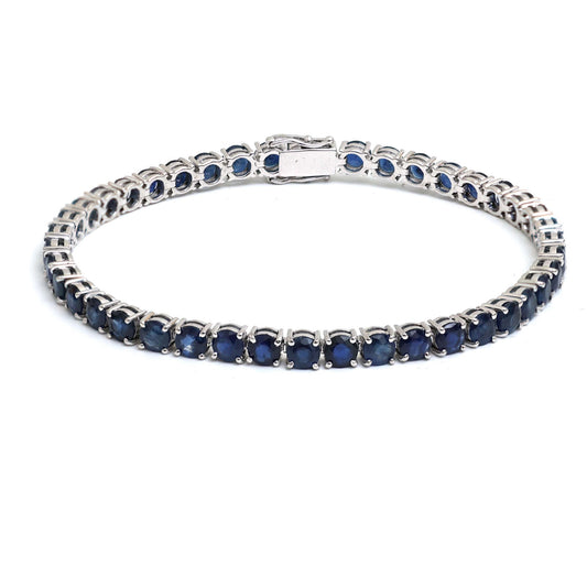 Deep Azure Sapphire Line 14K White Gold Tennis Bracelet
