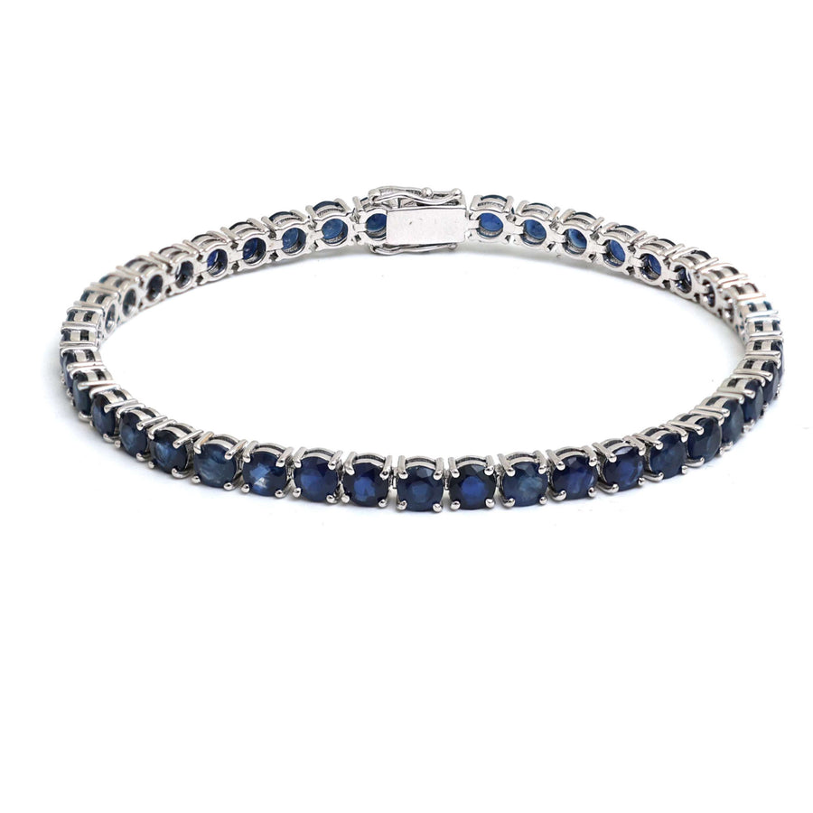 Deep Azure Sapphire Line 14K White Gold Tennis Bracelet