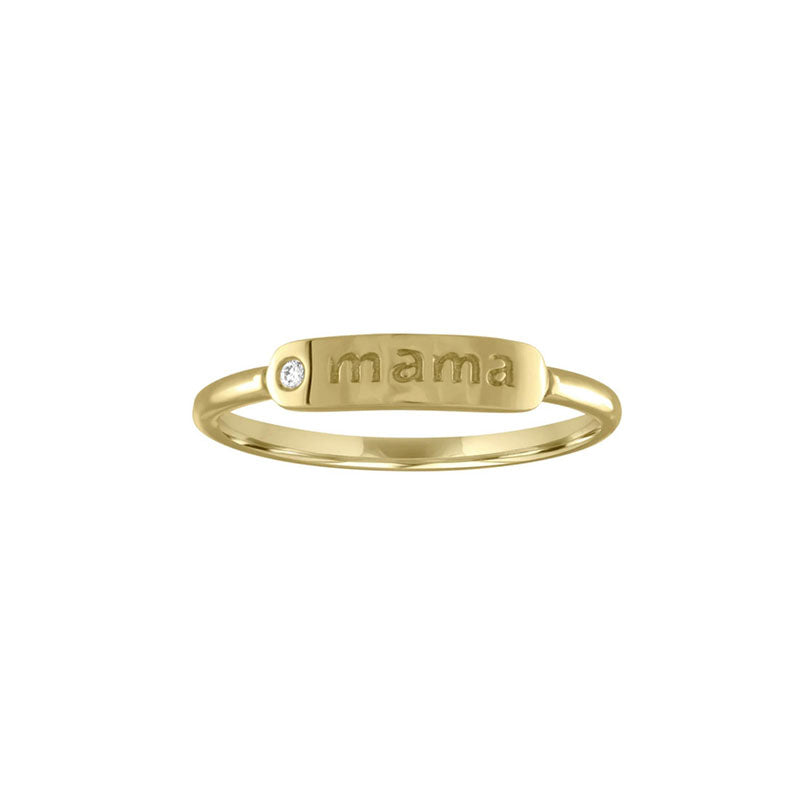 Mama Engraved Diamond Ring in 14K Yellow Gold