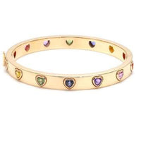 Amour Heart Sapphire Hinged Bangle in 14K Yellow Gold