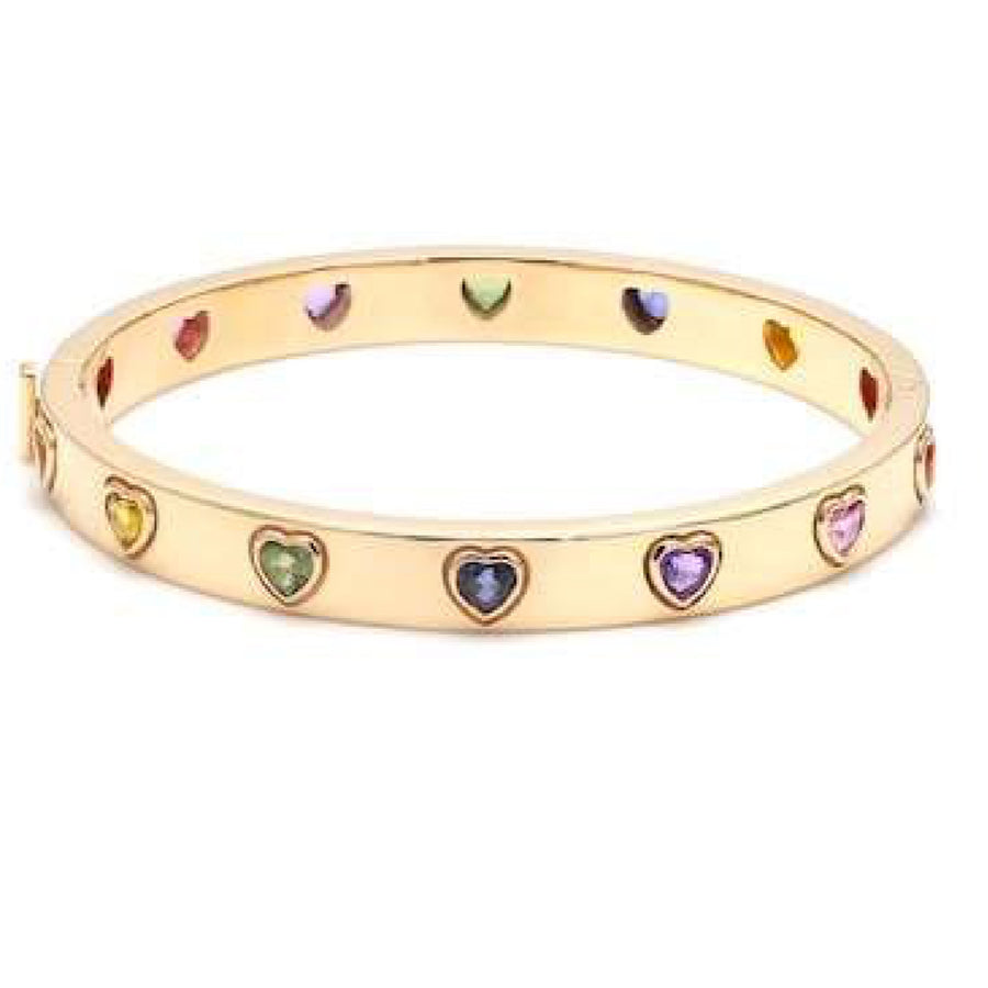 Amour Heart Sapphire Hinged Bangle in 14K Yellow Gold