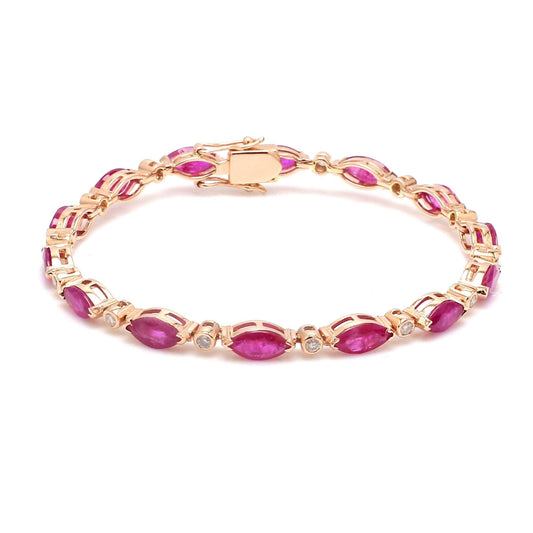 Marquise Cut Pink Sapphire & Diamond Bracelet in 14K Rose Gold