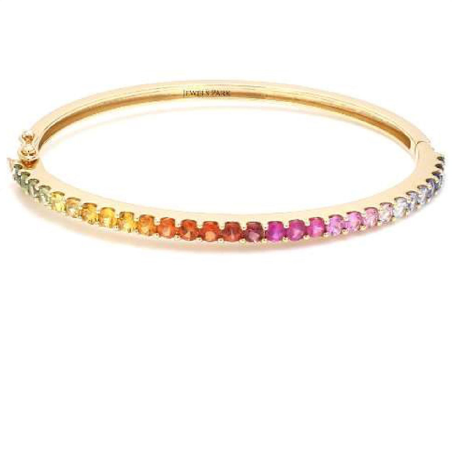 Aurora Rainbow Sapphire 14K Yellow Gold Hinged Bangle