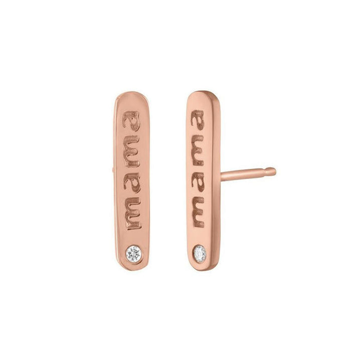 Mama Bar Stud Diamond Earrings in 14K Rose Gold