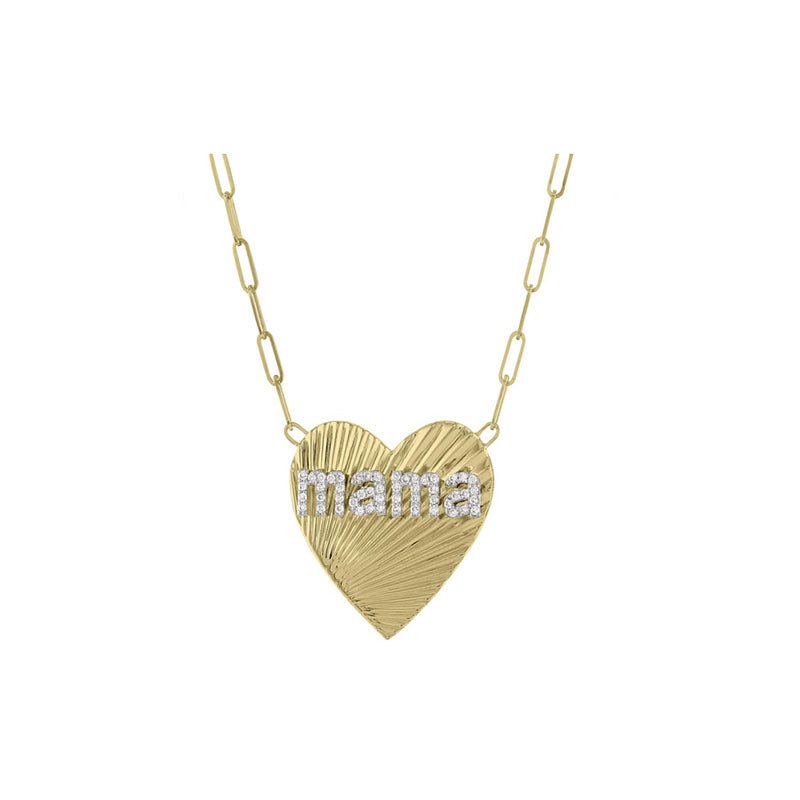 Abrasion Heart Shape 20Mm Mama Necklace in 14K Gold