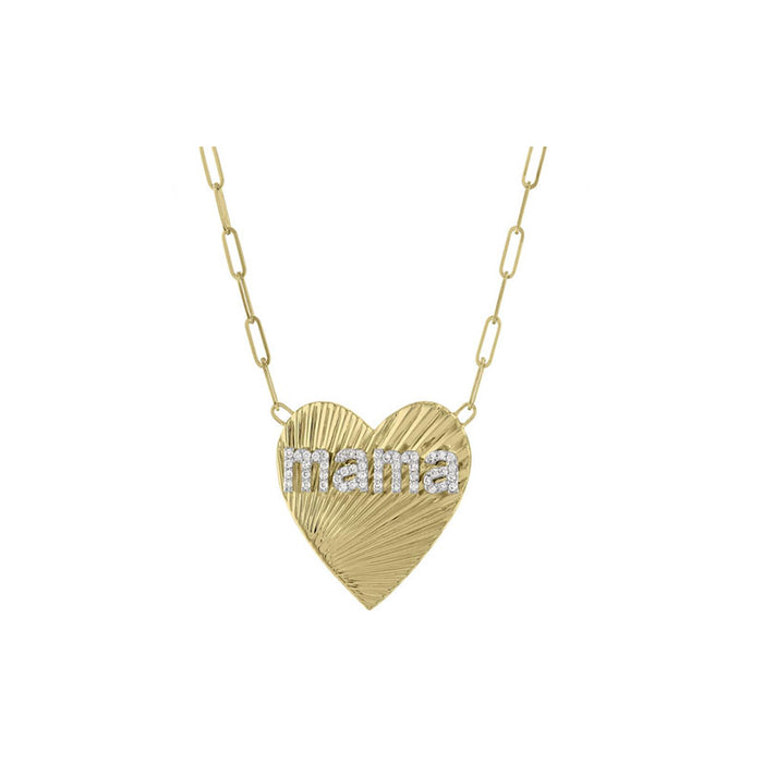 Abrasion Heart Shape 20Mm Mama Necklace in 14K Gold