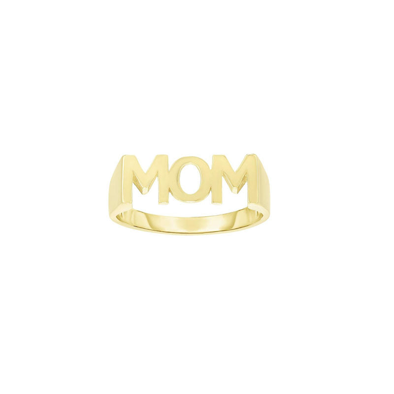Polished Letter Mom Ring in 14K Yellow Gold