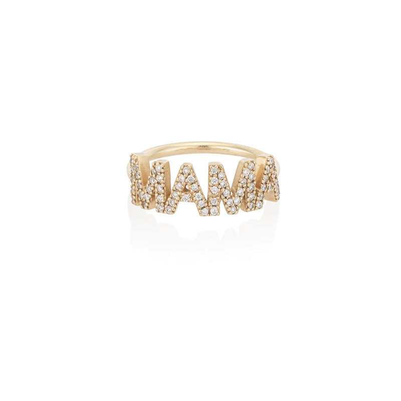 Diamond Encrusted Mama Ring in 14K Yellow Gold