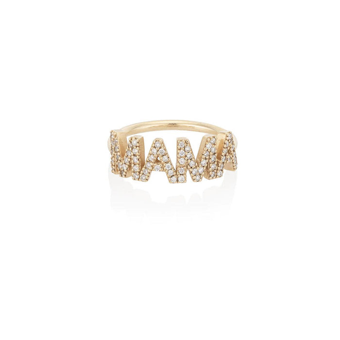 Diamond Encrusted Mama Ring in 14K Yellow Gold