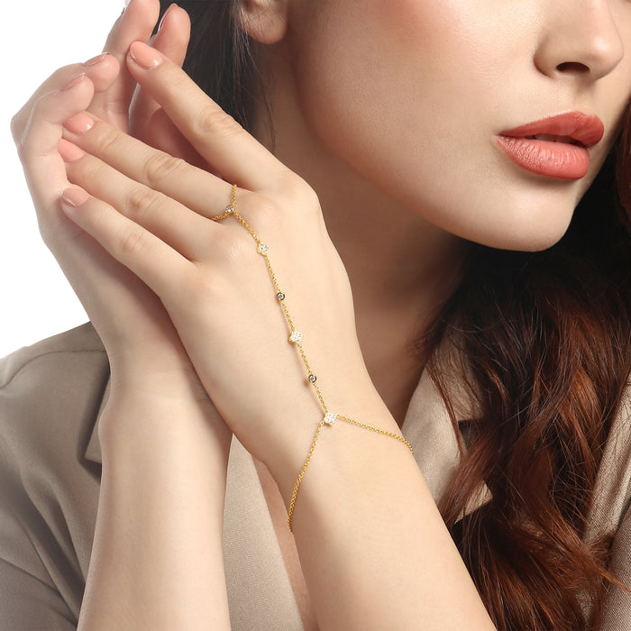 Diamond Bloom Hand Chain in 14K Yellow Gold