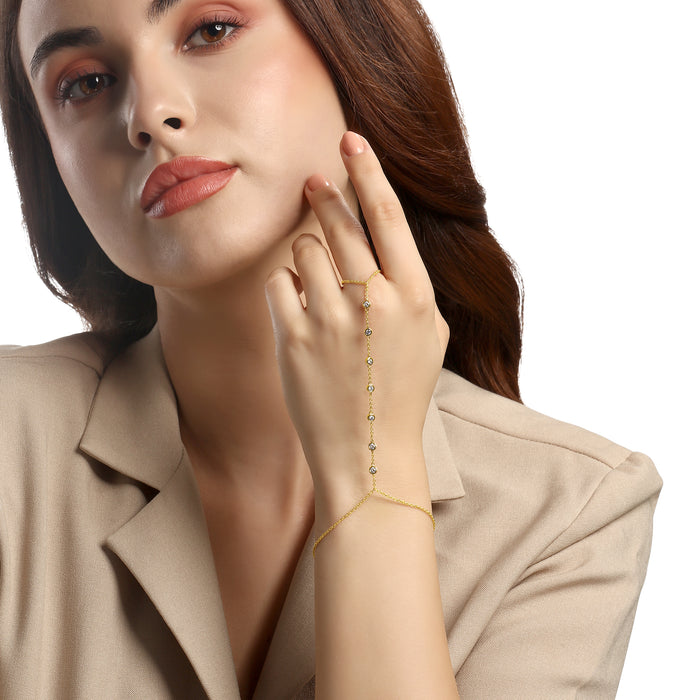 Diamond Droplet Hand Chain in 14K Yellow Gold