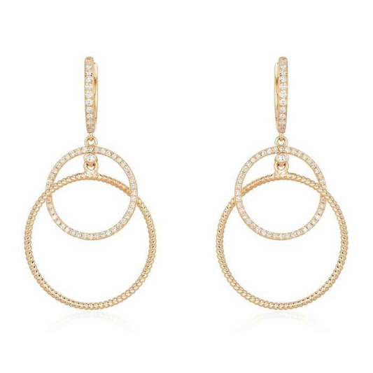 Orbit Duo Textured Diamond Circle Drop Earrings in 14K Yellow Gold