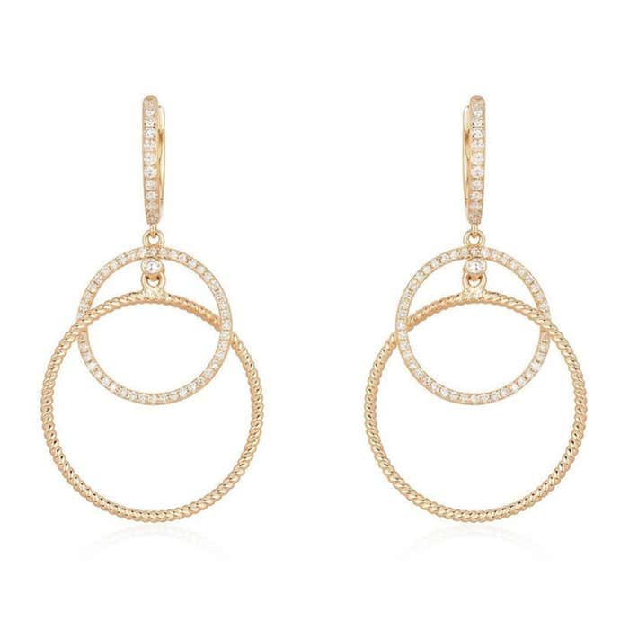 Orbit Duo Textured Diamond Circle Drop Earrings in 14K Yellow Gold