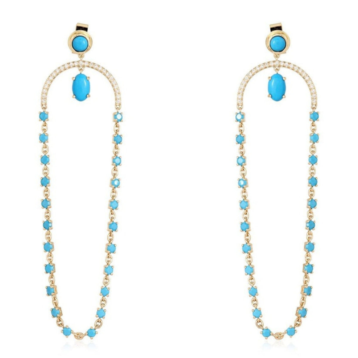 Turquoise Chain Drop Earrings in 14K Yellow Gold