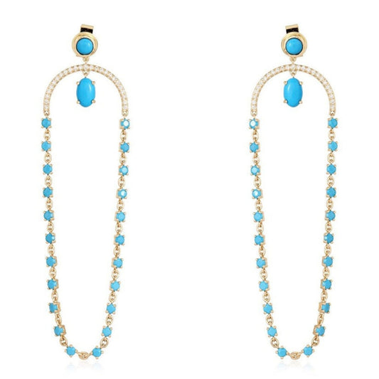 Turquoise Chain Drop Earrings in 14K Yellow Gold