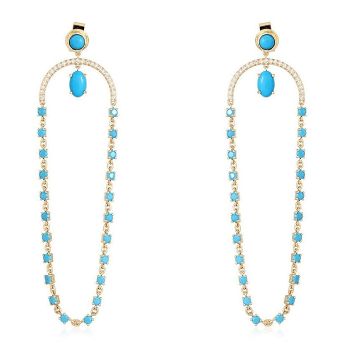 Turquoise Chain Drop Earrings in 14K Yellow Gold