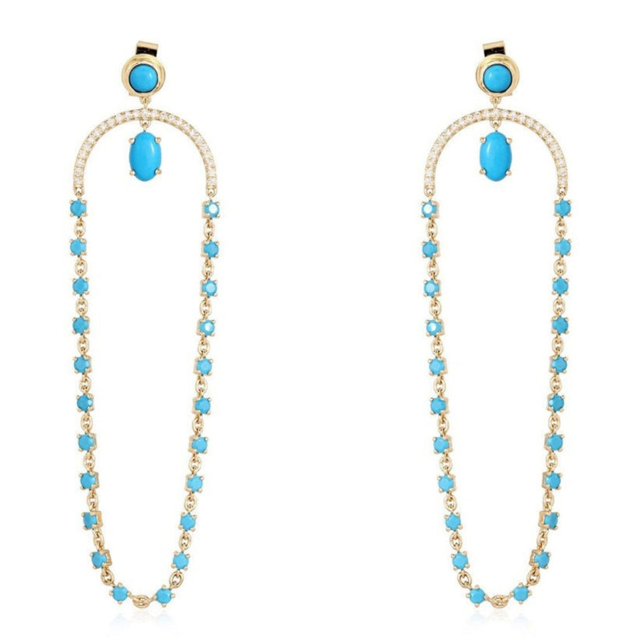 Turquoise Chain Drop Earrings in 14K Yellow Gold
