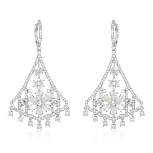 Ornate Elegance Diamond Drops Earrings in 18K White Gold