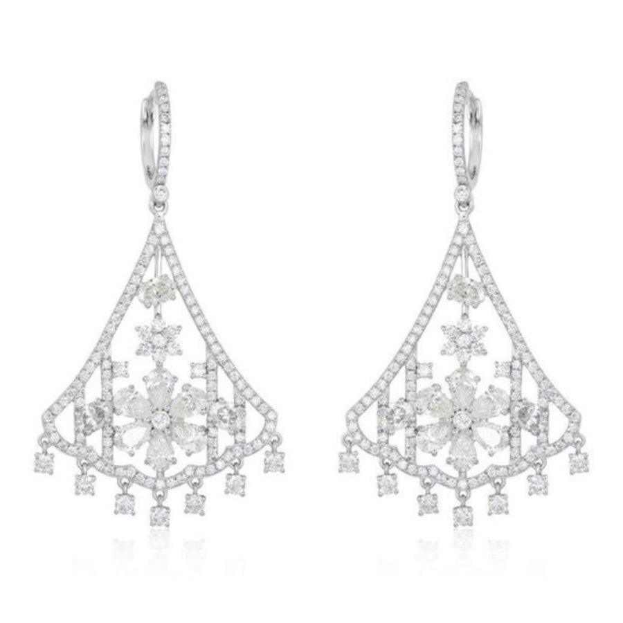 Ornate Elegance Diamond Drops Earrings in 18K White Gold