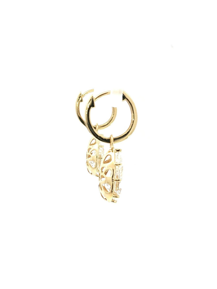 Diamond Drop Hoop Earrings in 14K Yellow Gold