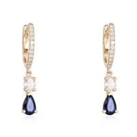 Midnight Sapphire Drop Earrings in 14K Yellow Gold