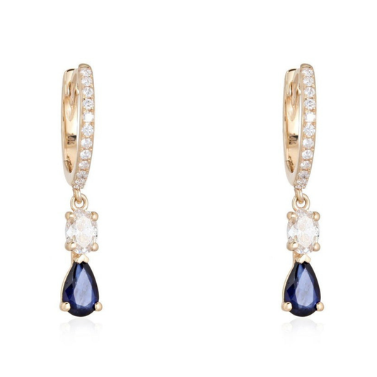 Midnight Sapphire Drop Earrings in 14K Yellow Gold