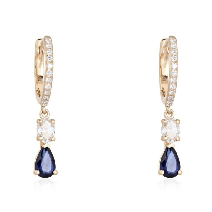 Midnight Sapphire Drop Earrings in 14K Yellow Gold