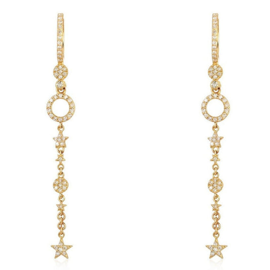 Celestial Drop Star Circle Diamond Earrings in 14K Yellow Gold