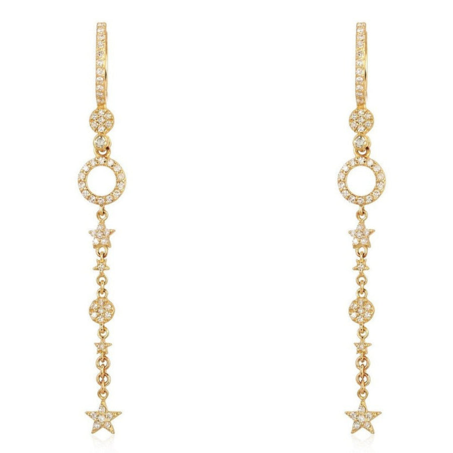 Celestial Drop Star Circle Diamond Earrings in 14K Yellow Gold