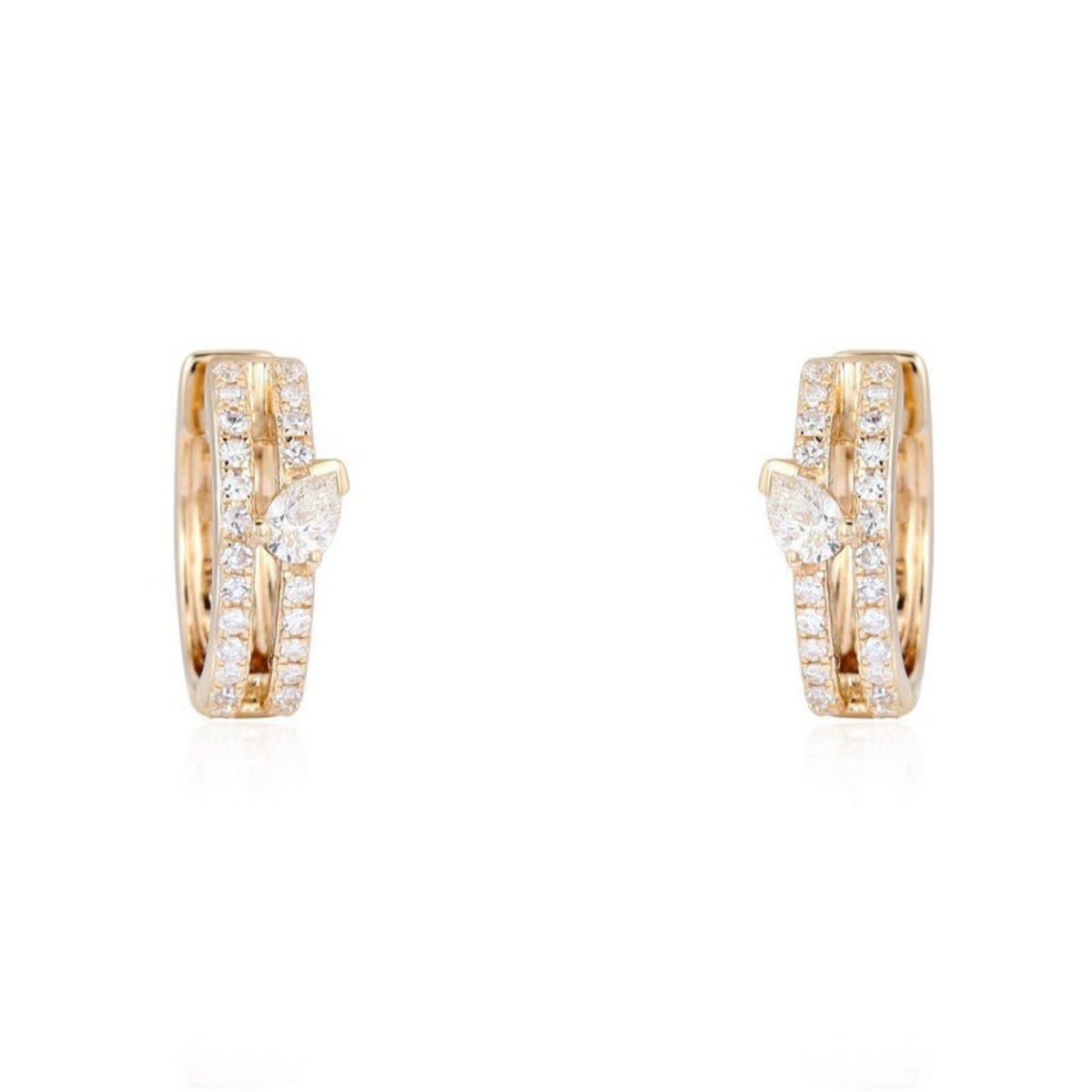 Marquise Cut Split Huggie Earrings in 14K Yellow Gold